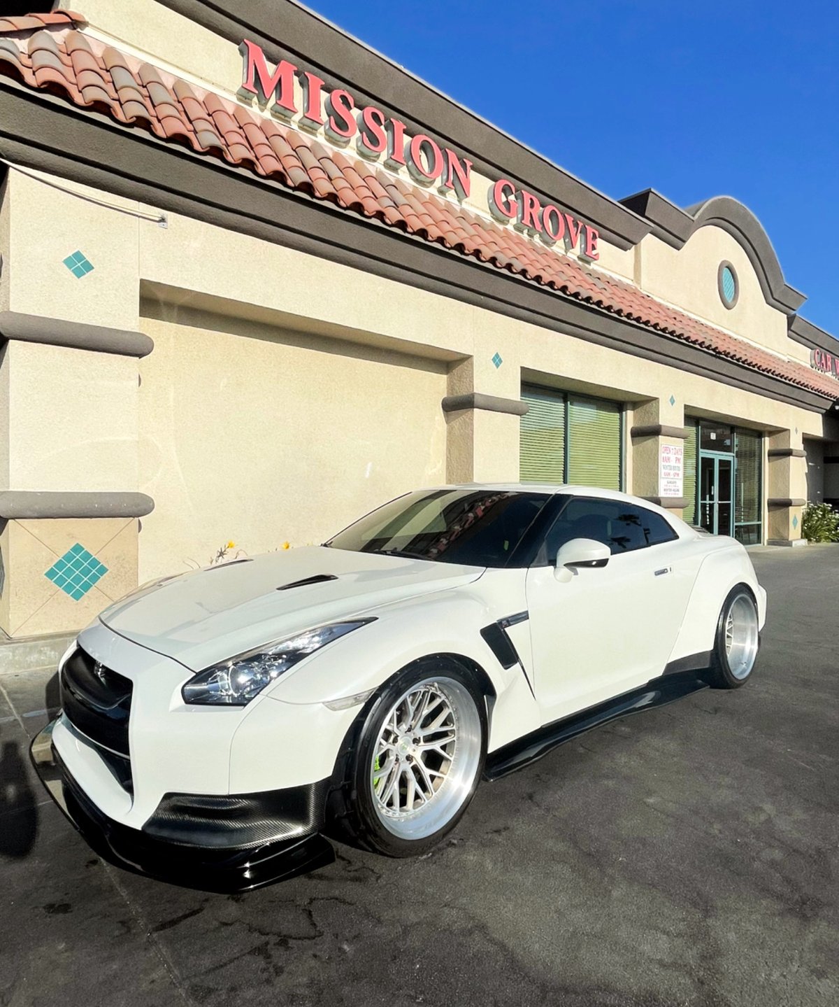 White Nissan GT-R after detail at Mission Grove Car Wash in Riverside